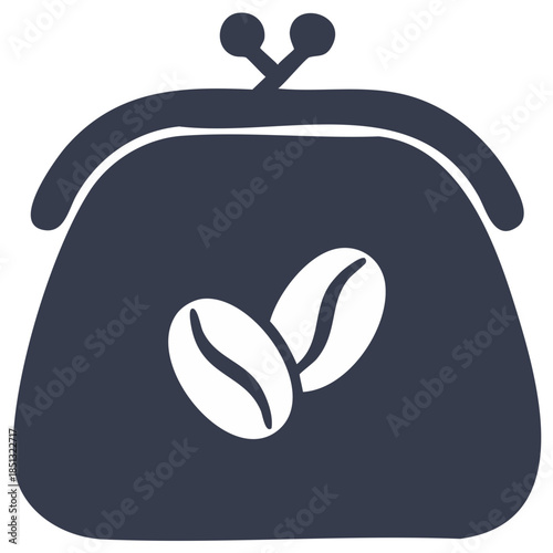 Coin purse holding two coffee beans graphic icon representing daily coffee budget or expenses