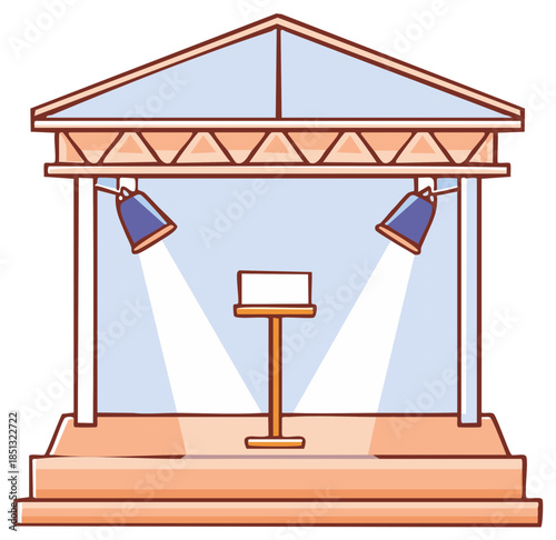 Illuminated Empty Stage with Podium and Spotlight Ready for Presentation