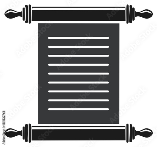 Ancient scroll document with text lines and ornamental ends