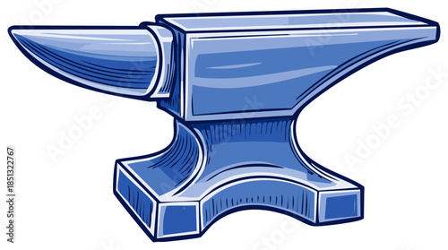Blue metal anvil illustration isolated. Blacksmith equipment, steel work tool.