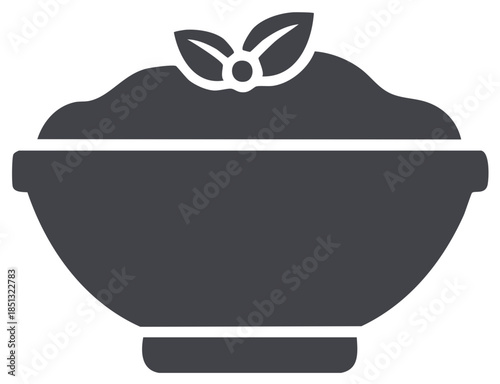 Bowl Filled with Puree Topped with Leaves Vector Illustration, Dessert or Side Dish Icon