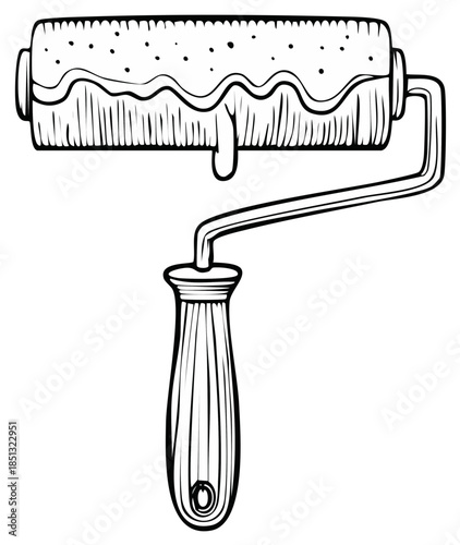 Hand drawn paint roller with dripping paint illustration