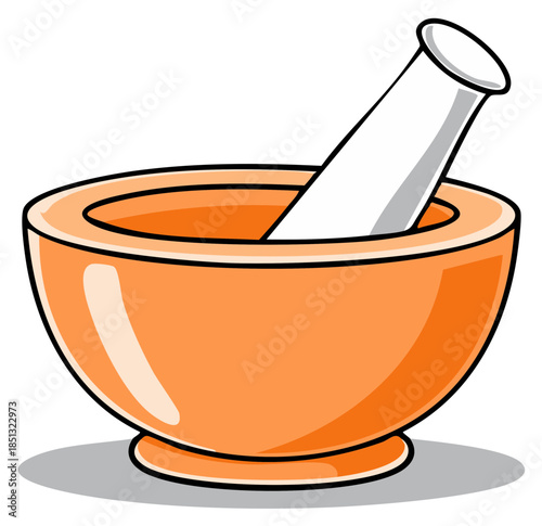 Vibrant Orange Mortar and Pestle Graphic for Culinary Pharmaceutical and Herbal Use