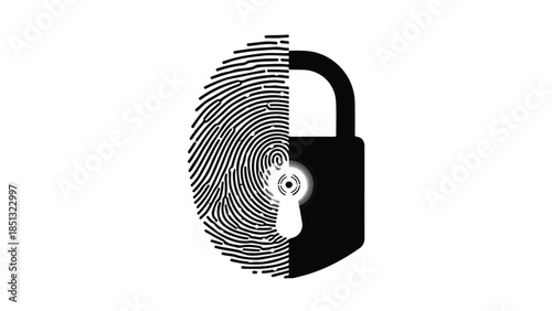 Secure biometric authentication concept with fingerprint and locked padlock symbolizing safety and personal identification technology