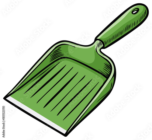 Vibrant Green Dustpan Cleaning Tool Cartoon Illustration Housekeeping Graphic