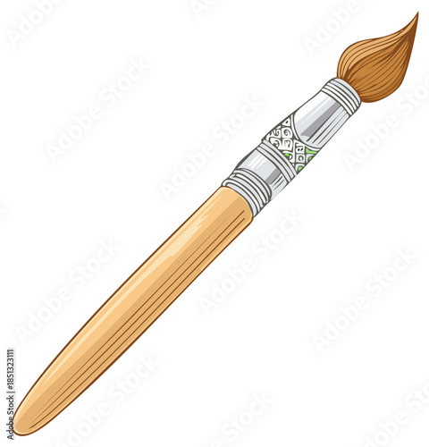 Single Artist Paintbrush with Wooden Handle and Metallic Ferrule
