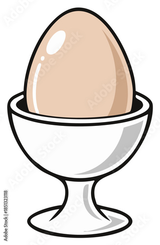 Illustration of a soft boiled egg in a classic white egg cup, isolated.