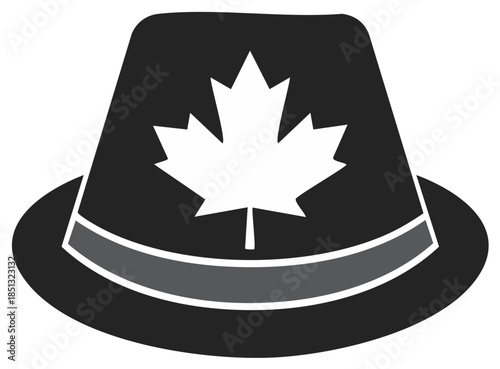 Black Fedora Hat with Canadian Maple Leaf Emblem - Vector Illustration