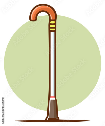Simple cartoon walking cane illustration with a classic curved handle