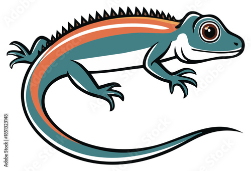 Colorful cartoon lizard illustration with orange stripe and spiky back
