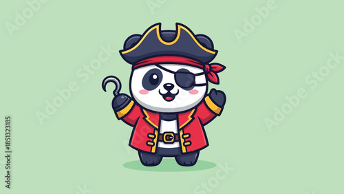 Cute Cartoon Panda Pirate with Eye Patch and Hook Hand 1.