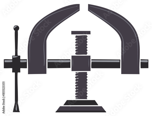 Heavy duty metal bench vise tool with open jaws for a workshop cartoon vector illustration