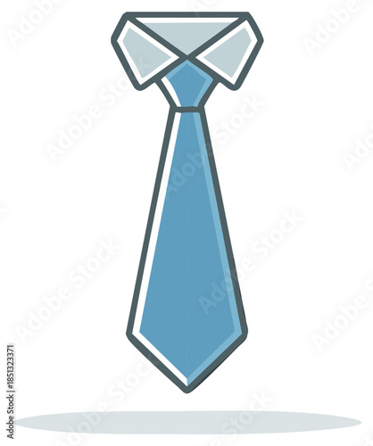 Stylized blue tie and gray shirt collar illustration for formal or professional concept design isolated
