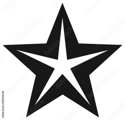 Black five pointed star icon. Simple geometric shape, graphic design element.