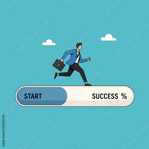 Determined Businessman Running on Progress Bar Striving for Career Success.