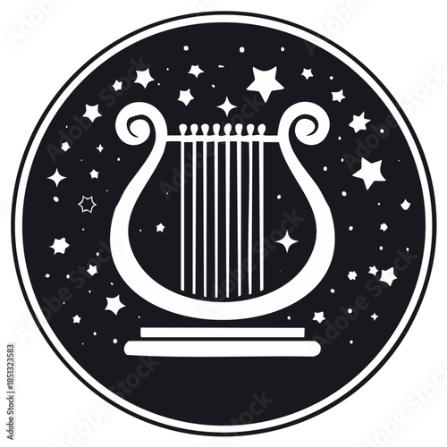 Celestial Harp and Stars in a Circular Design, Illustration