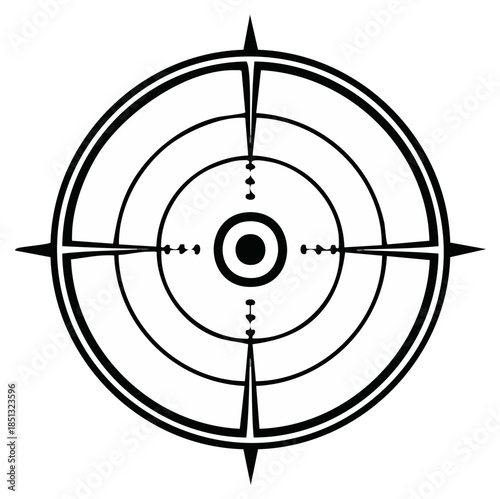 Precision crosshairs reticle for targeting and aiming a weapon with concentric circles and dots