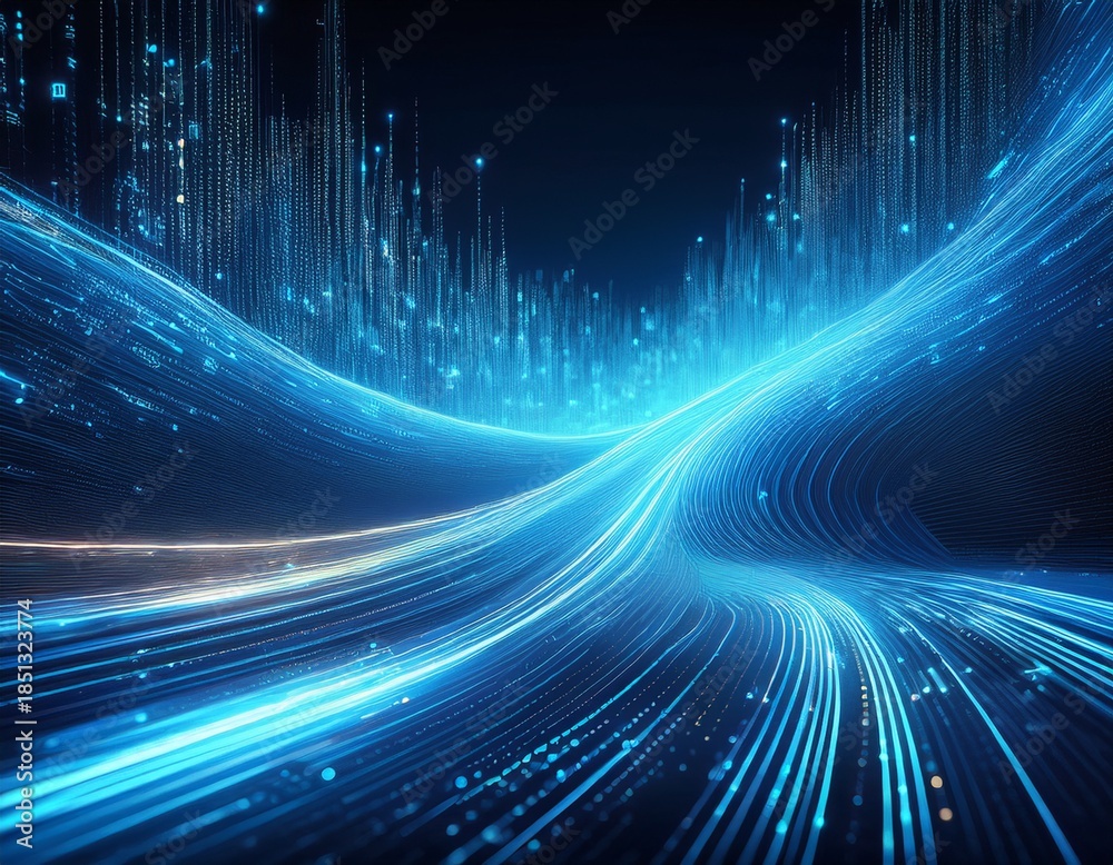 Fototapeta premium flowing stream of digital data represented by glowing blue code on a dark background