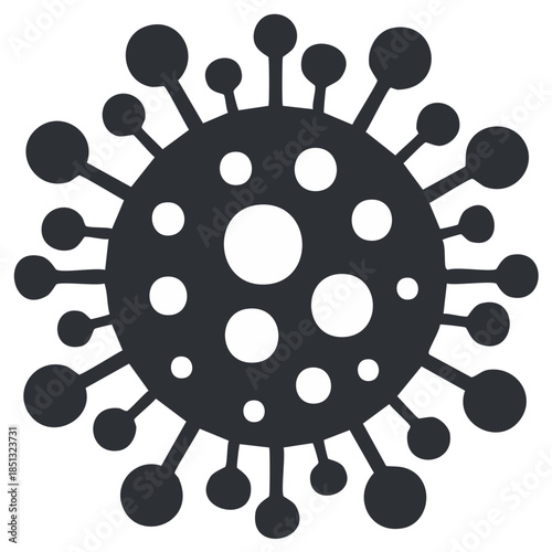 Dark grey stylized virus microorganism icon representing global health disease and pandemic