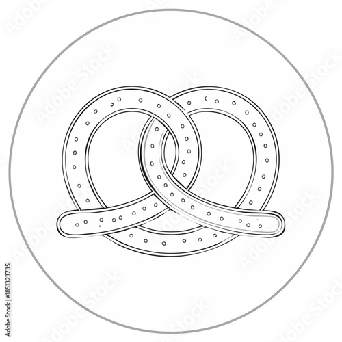 Hand drawn pretzel line art icon. Simple salted bakery snack food vector illustration.