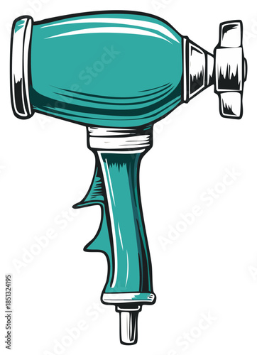 Teal Paint Spray Gun Illustration for Car Painting or Automotive Industries