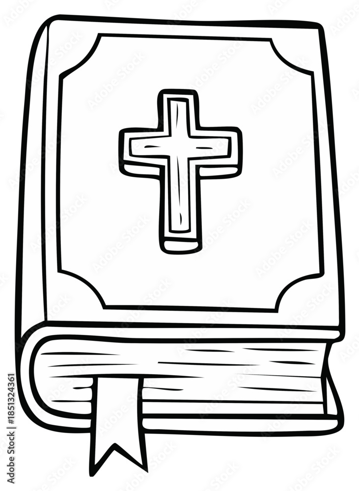 Fototapeta premium Line art illustration of a Bible with a Christian cross.