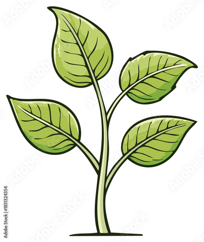 Simple cartoon illustration of a green plant sapling with leaves growing
