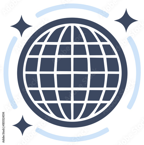 Geometric Grid Globe with Stars and Accents Global Communication Icon