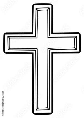 Hand drawn Christian cross symbol with thick outline artistic religious icon