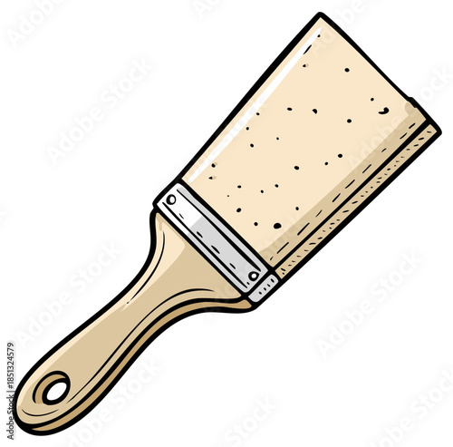 Cartoon illustration of a wide paintbrush with a wooden handle for renovation