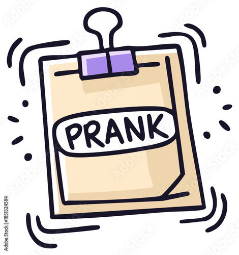 Hand drawn prank note with a binder clip cartoon illustration for April Fools Day