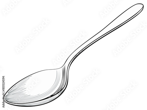 Single Black and White Line Art Illustration of a Spoon Utensil for Eating