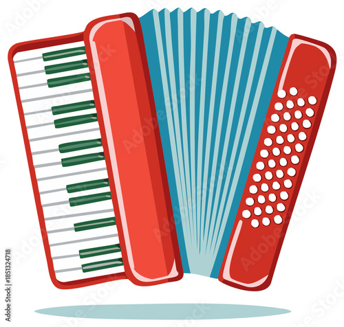 Red Accordion Music Instrument with Keys and Bellows – Traditional Folk Concertina Illustration