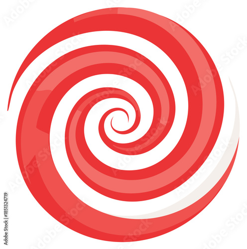 Swirling red and white spiral design, vector illustration. Abstract geometric element.