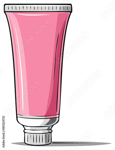 Pink Squeeze Tube With Silver Cap For Cosmetics Or Ointment