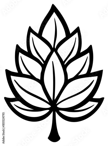 Symmetrical hop cone line art icon. Bold black and white botanical vector illustration for brewing.