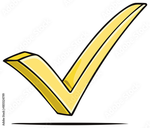 Vector illustration of a golden check mark or tick for approval or validation