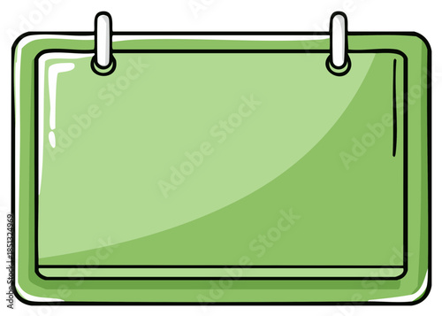 Cute cartoon green blank board illustration with hanging rings empty signboard with copy space for text