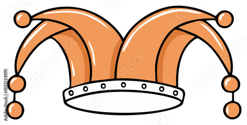 Orange jester hat illustration with bells and cartoon style for carnival and party events