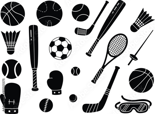 Collection of various sports equipment and balls