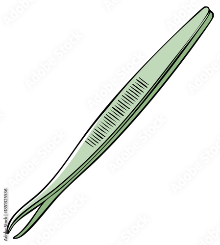 Cartoon illustration of green tweezers, beauty tool concept