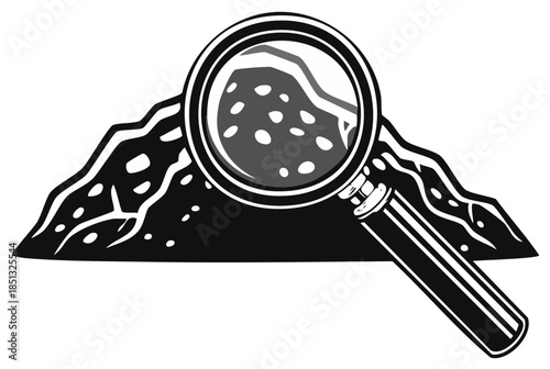 Magnifying glass examining mountain details