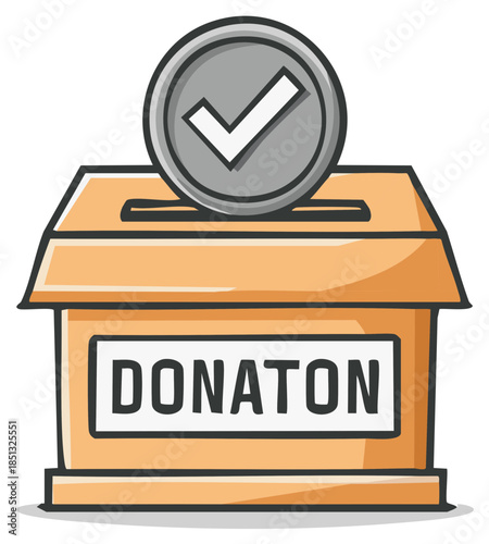 Hand Drawn Donation Box with Coin Illustration for Fundraising and Financial Support Initiatives