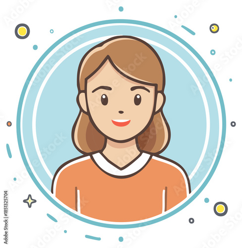 Smiling Young Woman Avatar with Light Brown Hair and Orange Top