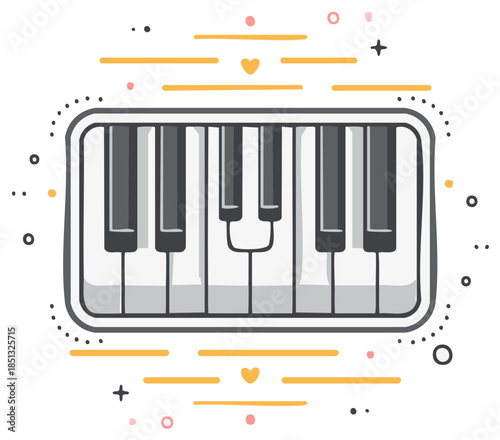 Cute hand drawn piano keyboard illustration for music and art concepts