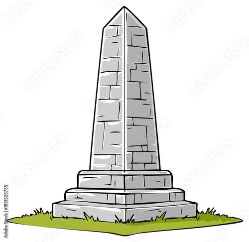 Stone Obelisk Monument with Grass Vector Illustration Outdoors