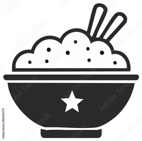 Asian Food Rice Bowl with Chopsticks Graphic Icon for Online Digital Menu