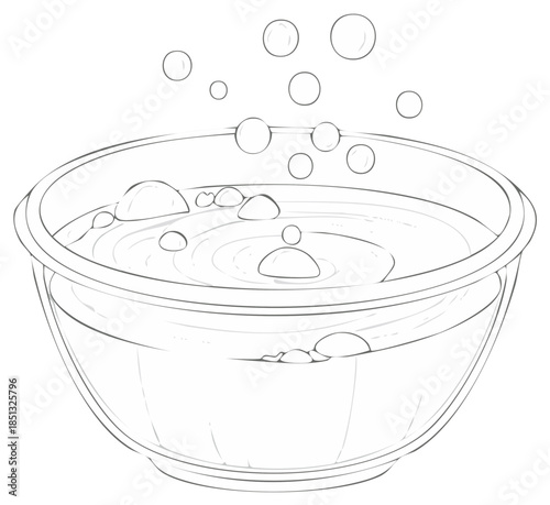 Bowl of Water with Bubbles Floating Above Clear Glass Container Sketch Illustration