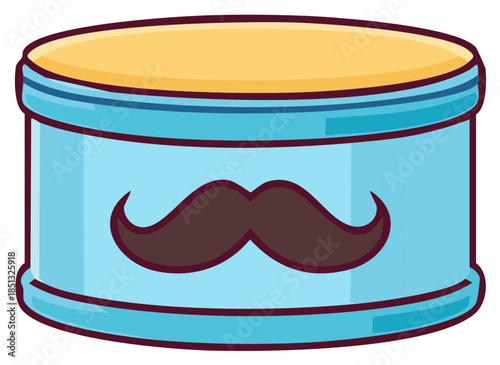 Stylized container of mustache wax, pomade, balm. Shaving product for men. Vector illustration.