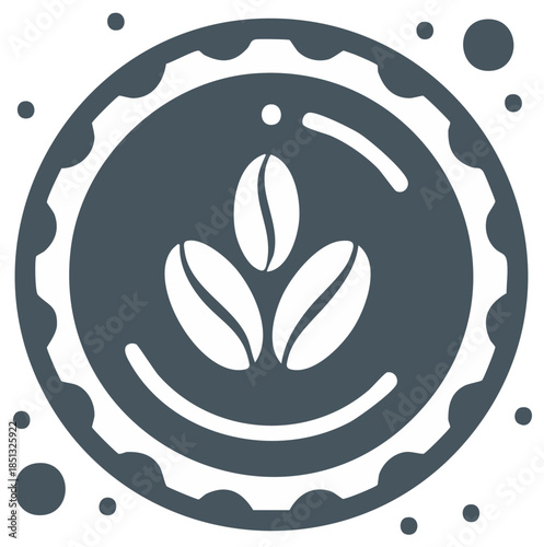 Stylized Coffee Beans in Decorative Circle Motif, Culinary Icon Graphic, Restaurant or Café Design Element